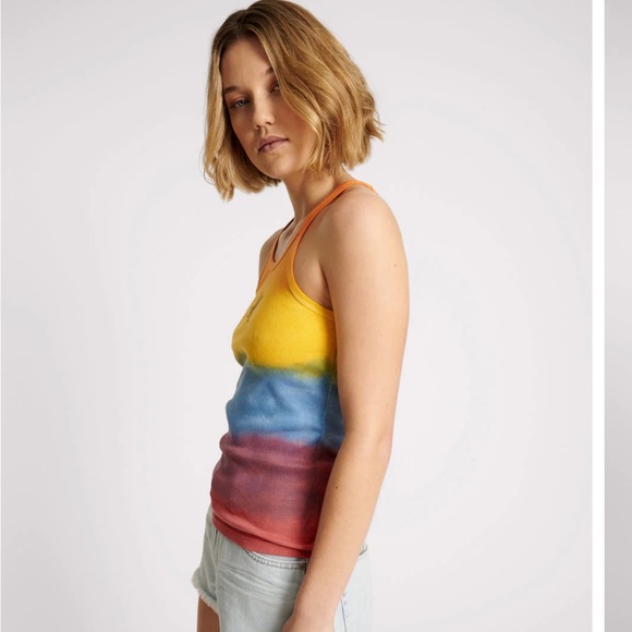One Teaspoon Tie Dye SUNSET STRIPE RIB SINGLET Bower Bird Logo Small - Picture 14 of 16
